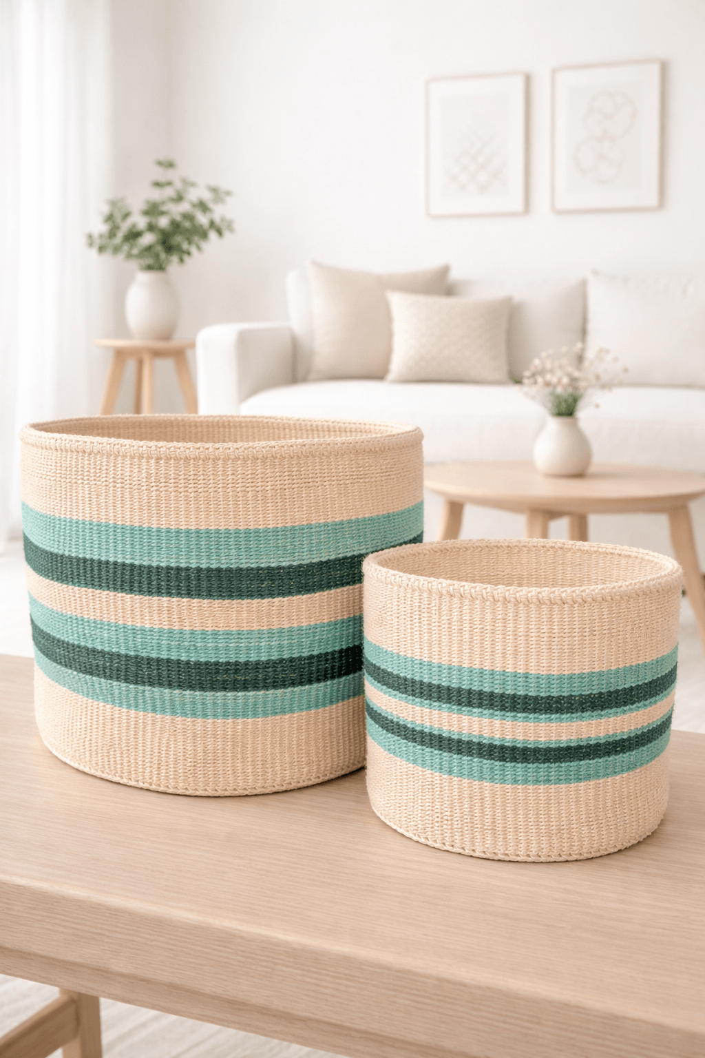 Turquoise Stripe basket - Small