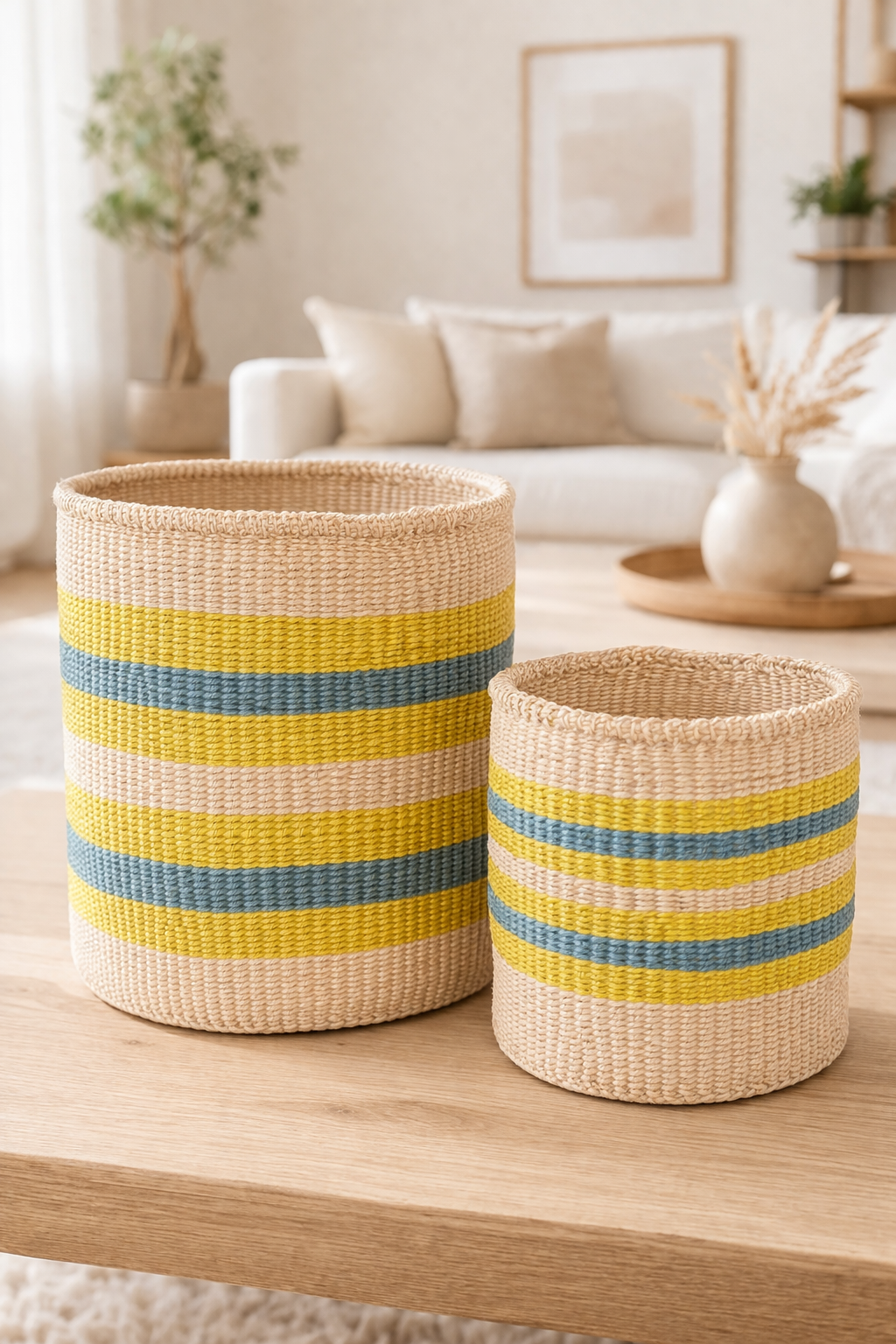 Yellow & Blue Stripe basket - Small