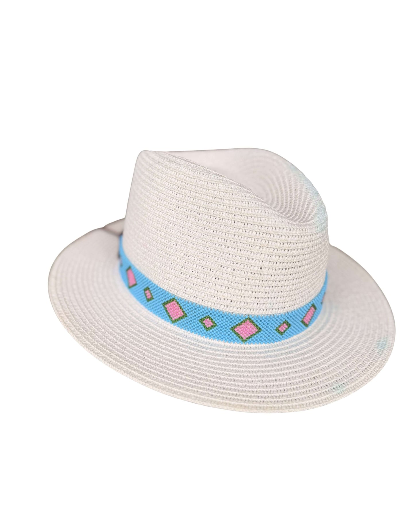 Beaded Hat Band - Light Blue Diamonds