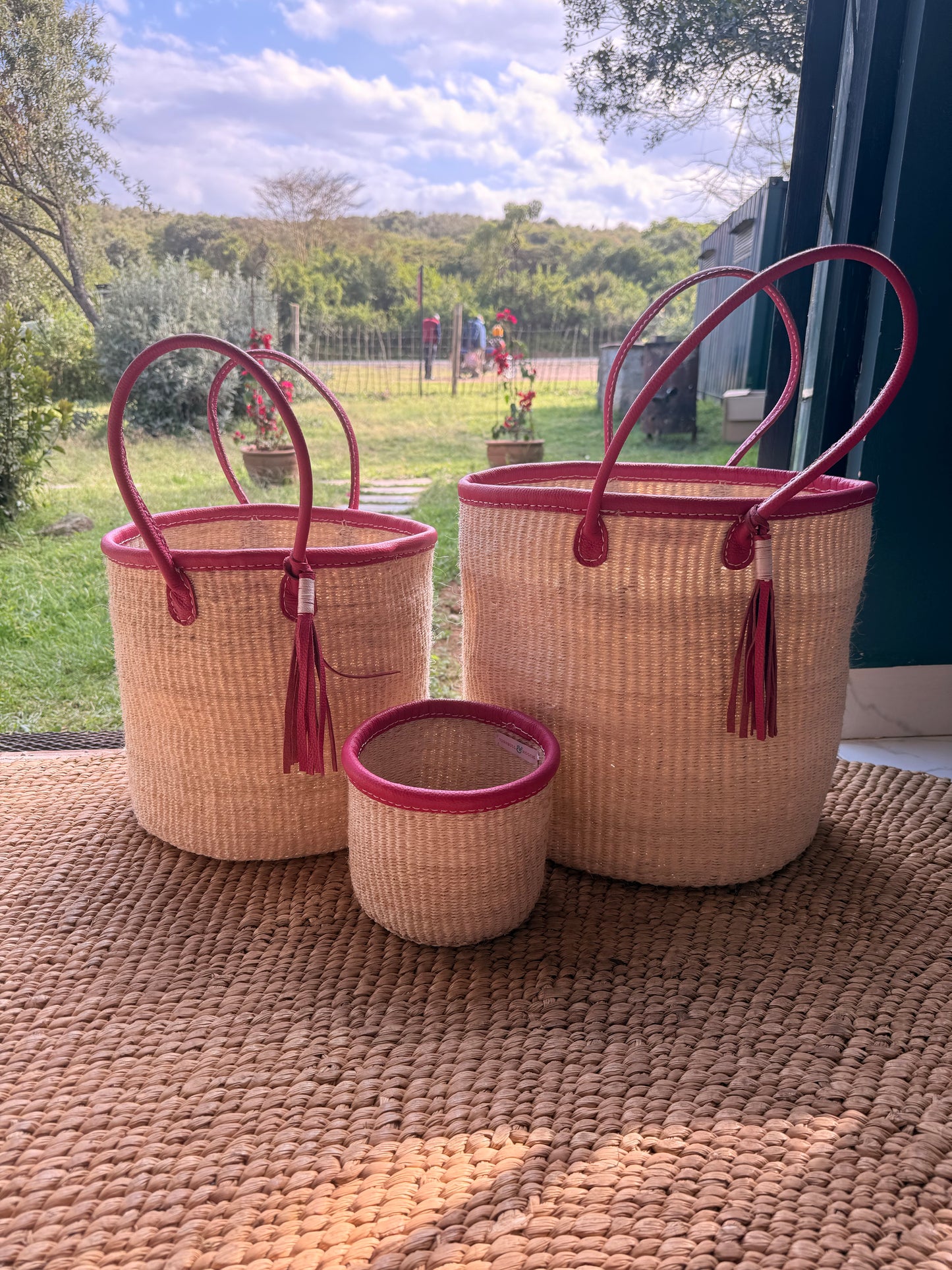 Small Leather Tim Basket - Pink