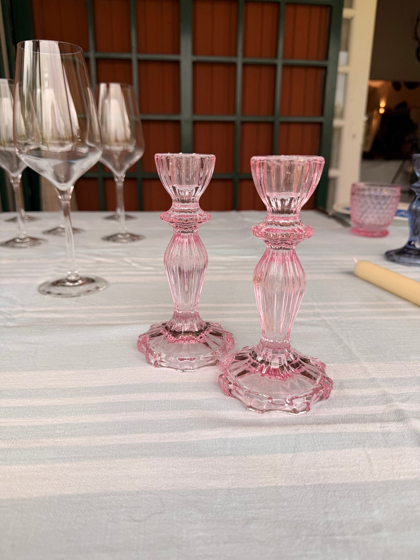 Pink candlesticks (pair)