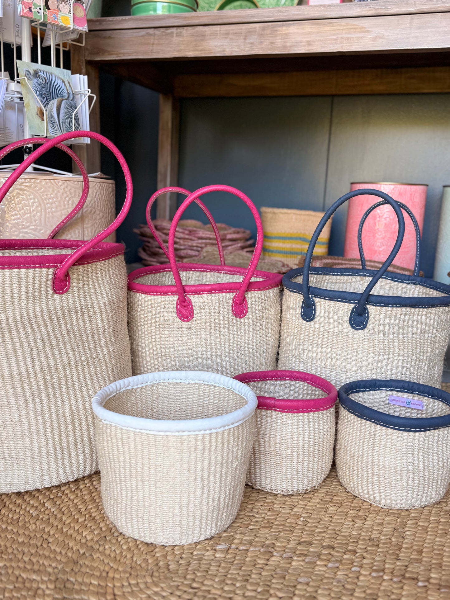 Small Leather Trim Basket - Blue