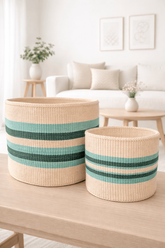 Turquoise Stripe basket - Large