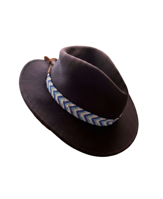 Beaded Hat Band - Blue Chevron