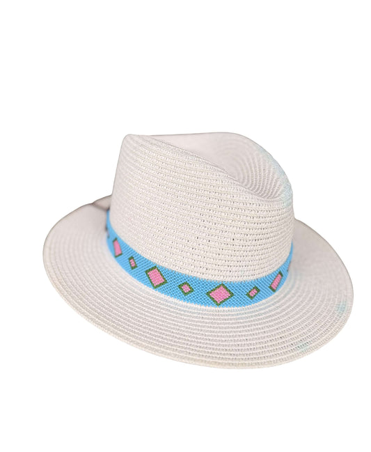 Beaded Hat Band - Light Blue Diamonds