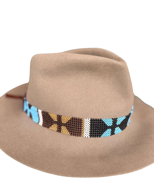 Beaded Hat Band - Brown v Blue Chevron
