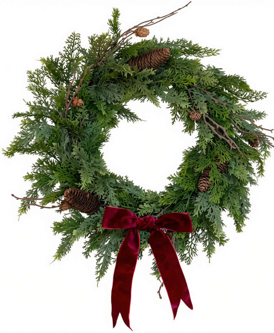 Fircone Wreath with Velvet ribbon