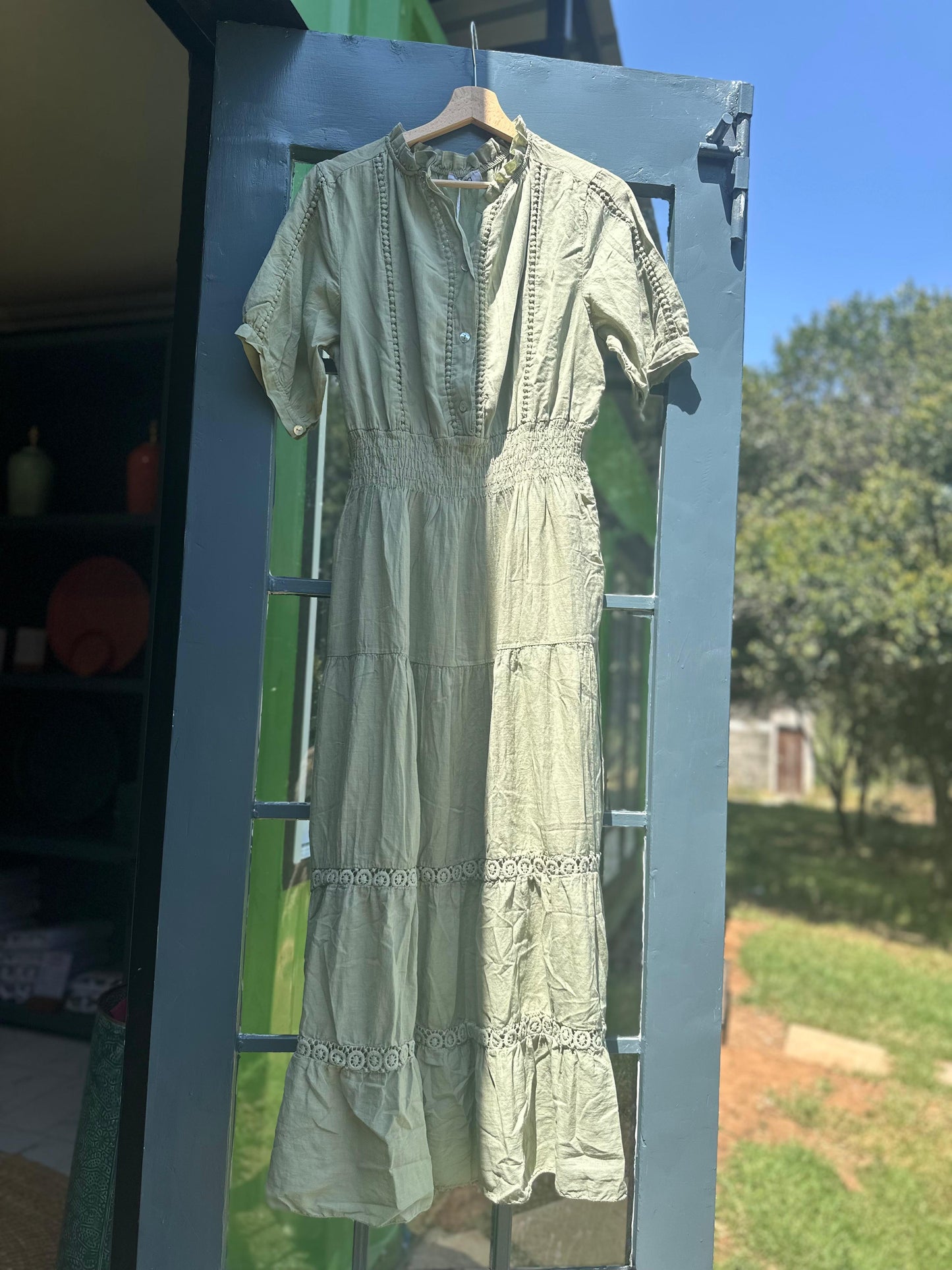 Khaki Midi Dress with Sleeves