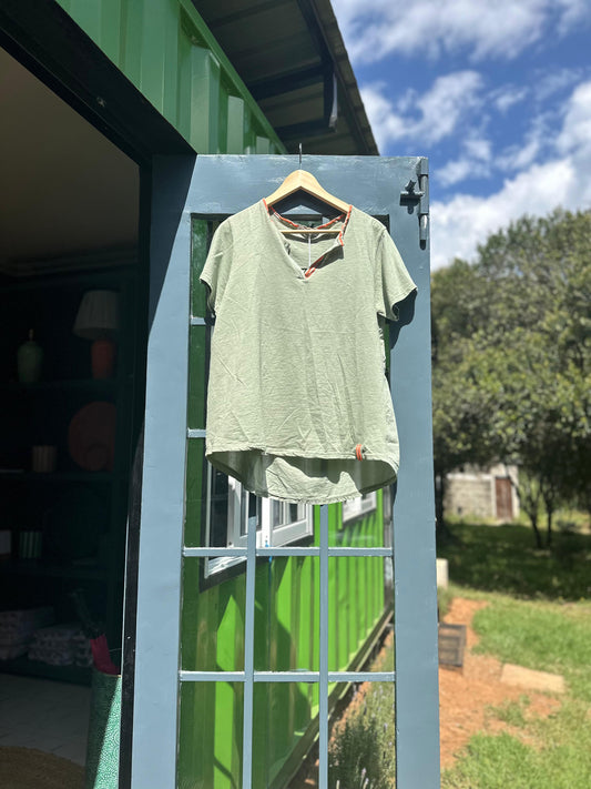 Khaki Neon Trim T-shirt