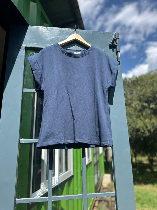Navy Roll Sleeve T-shirt
