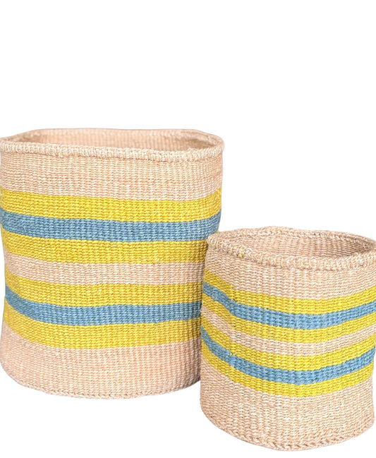 Yellow & Blue Stripe basket - Small